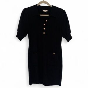 Entro Black Button Neck Puff Sleeves Mini Dress